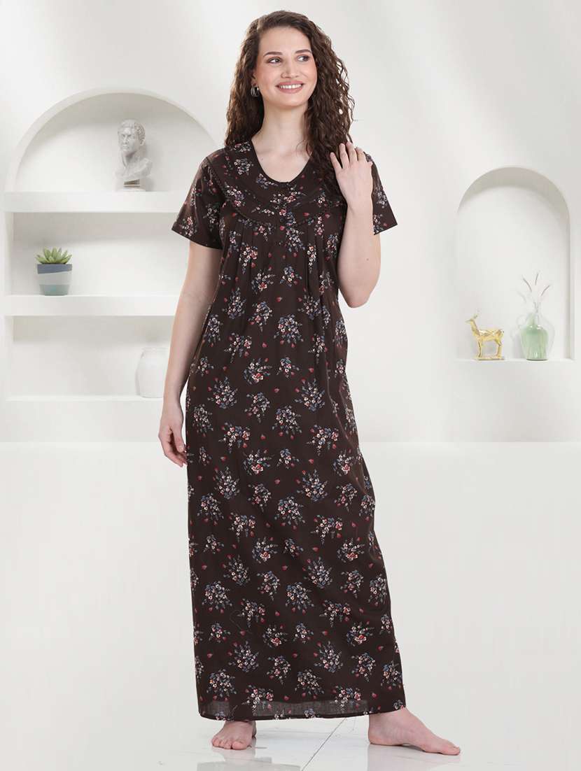 women floral printed short sleeves nighty