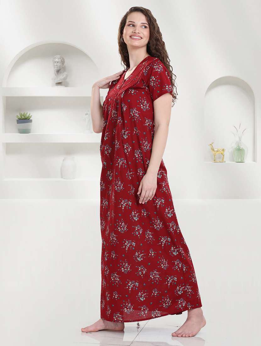 women floral printed short sleeves nighty - 21915378 -  Standard Image - 2