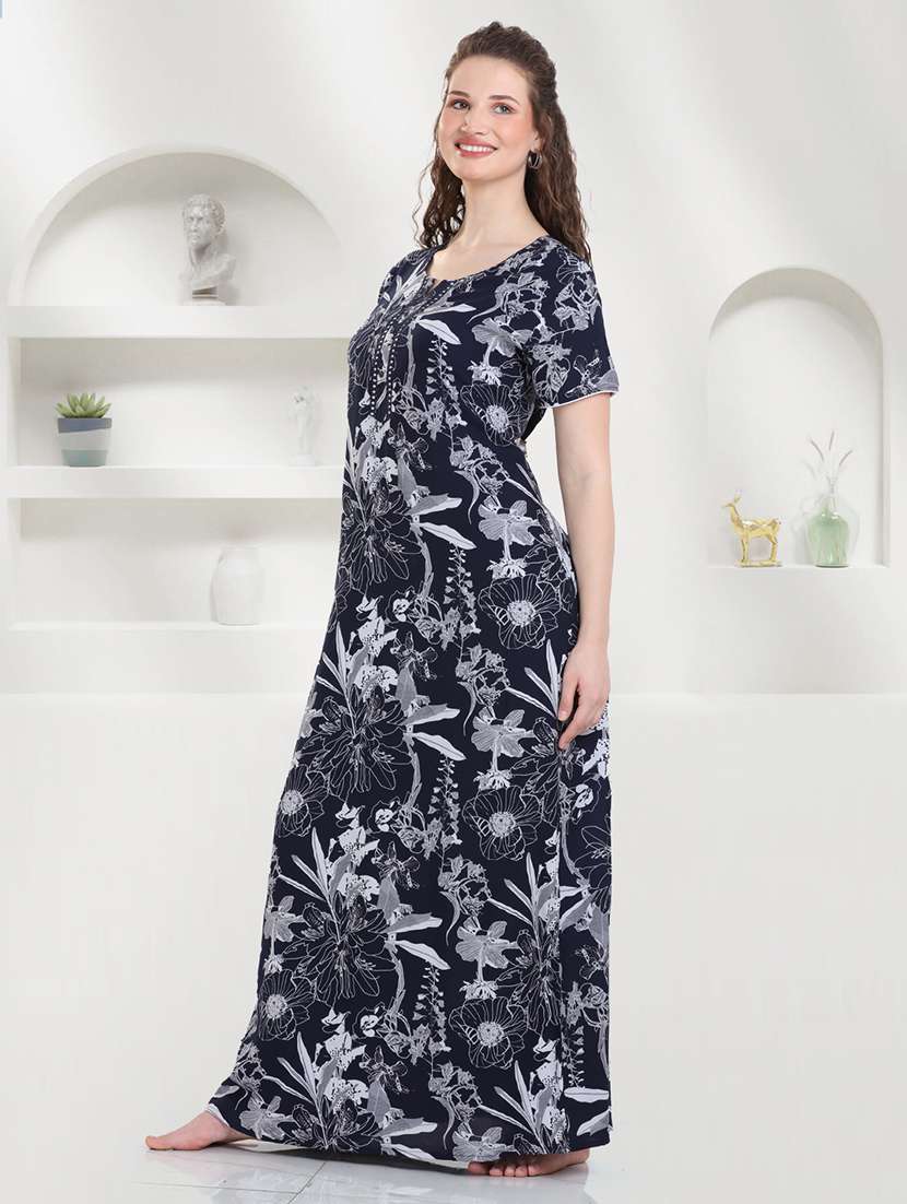 women floral printed short sleeves nighty - 21915382 -  Standard Image - 2