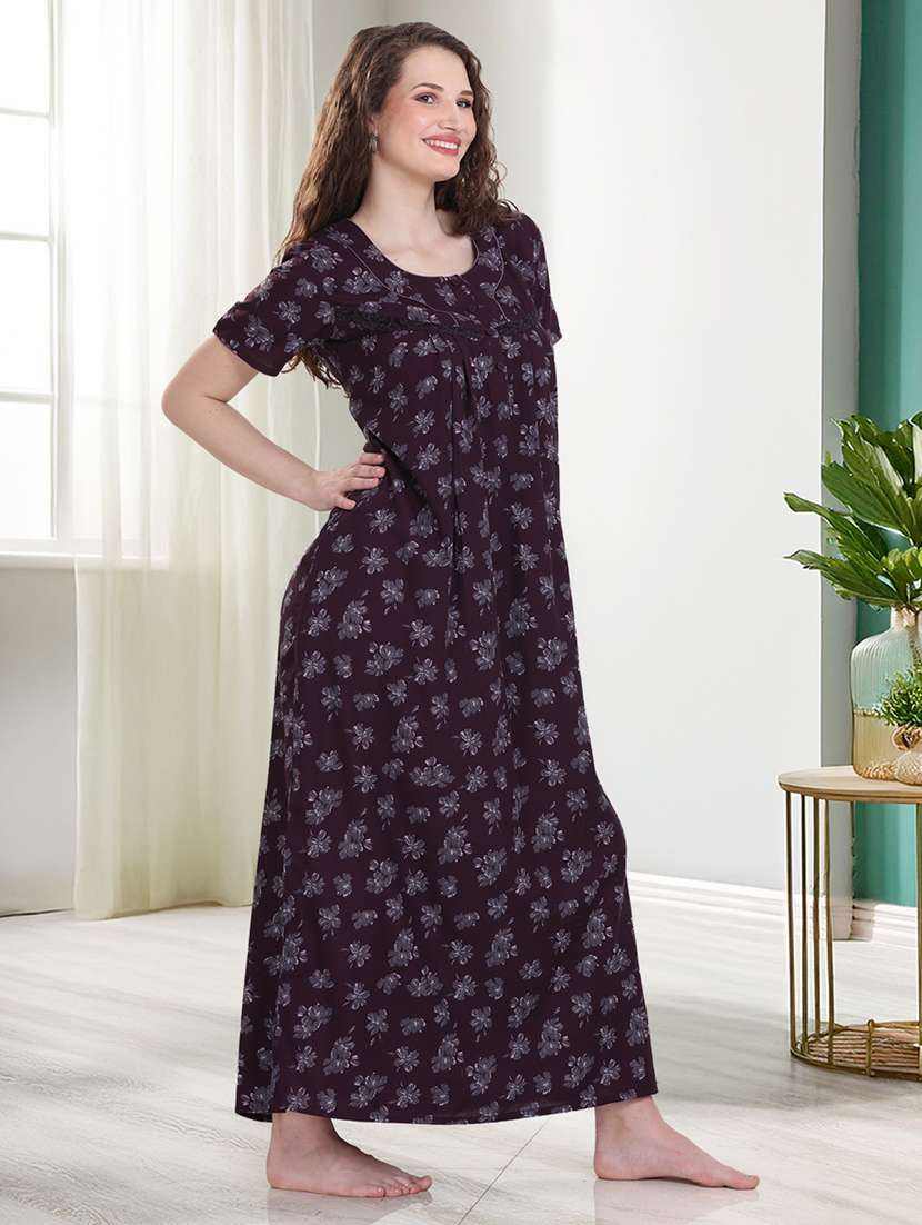 women floral printed short sleeves nighty