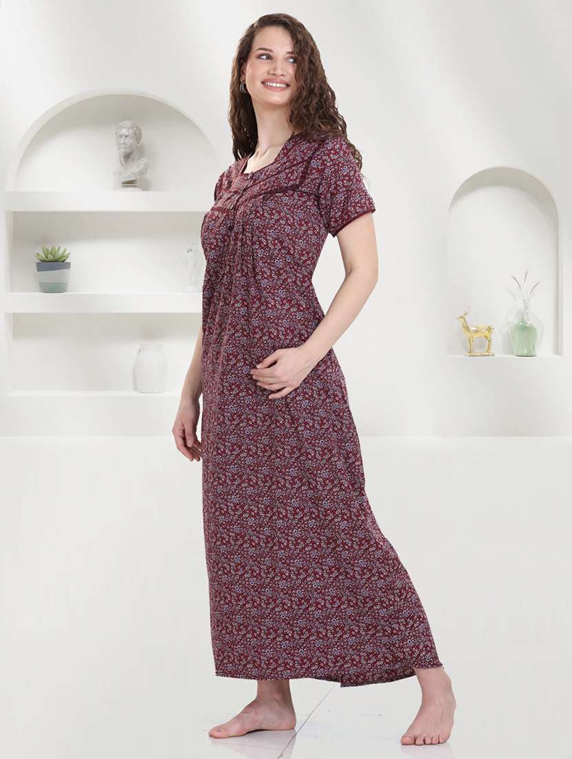 women printed short sleeves nighty - 21915394 -  Standard Image - 2