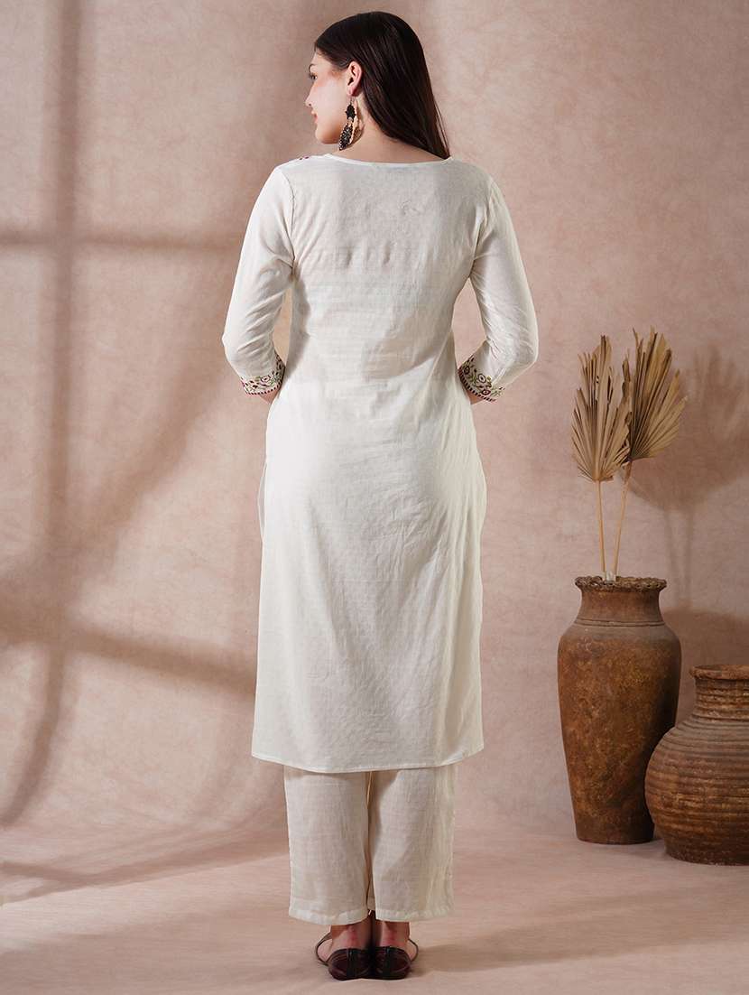 women three quarter sleeve kurta pant set - 21915403 -  Standard Image - 2