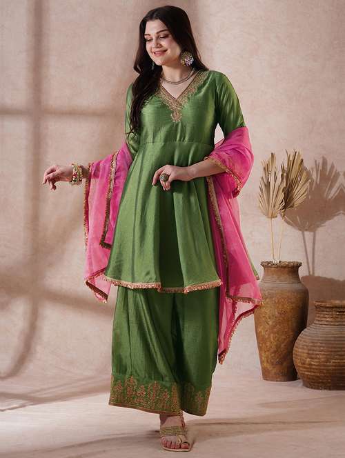 women embroidered anarkali kurta palazzo with dupatta set - 21915410 -  Standard Image - 0