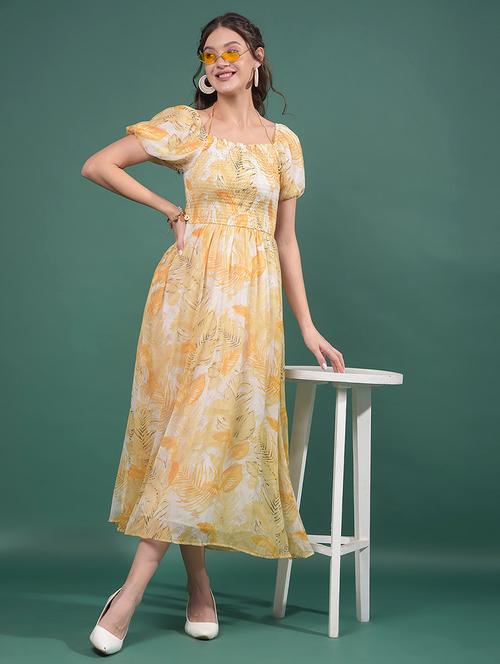 women printed puff sleeves a-line dress - 21916023 - Standard Image - 0
