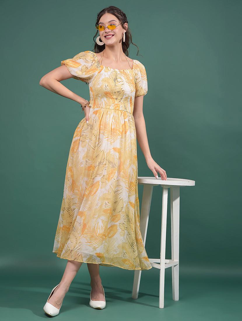 women printed puff sleeves a-line dress - 21916023 - Zoom Image - 0