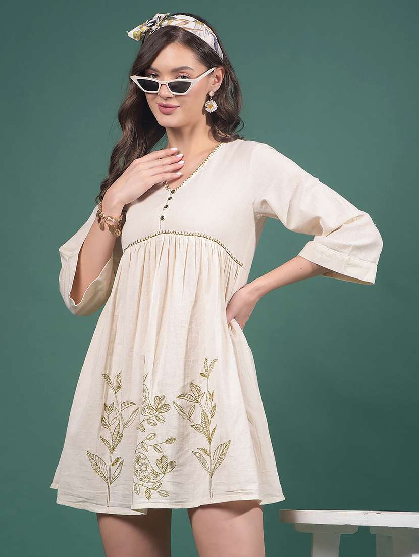 women printed three quarter sleeves a-line dress