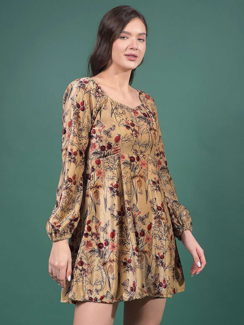 women printed puff sleeves a-line dress - 21916027 - Standard Image - 2