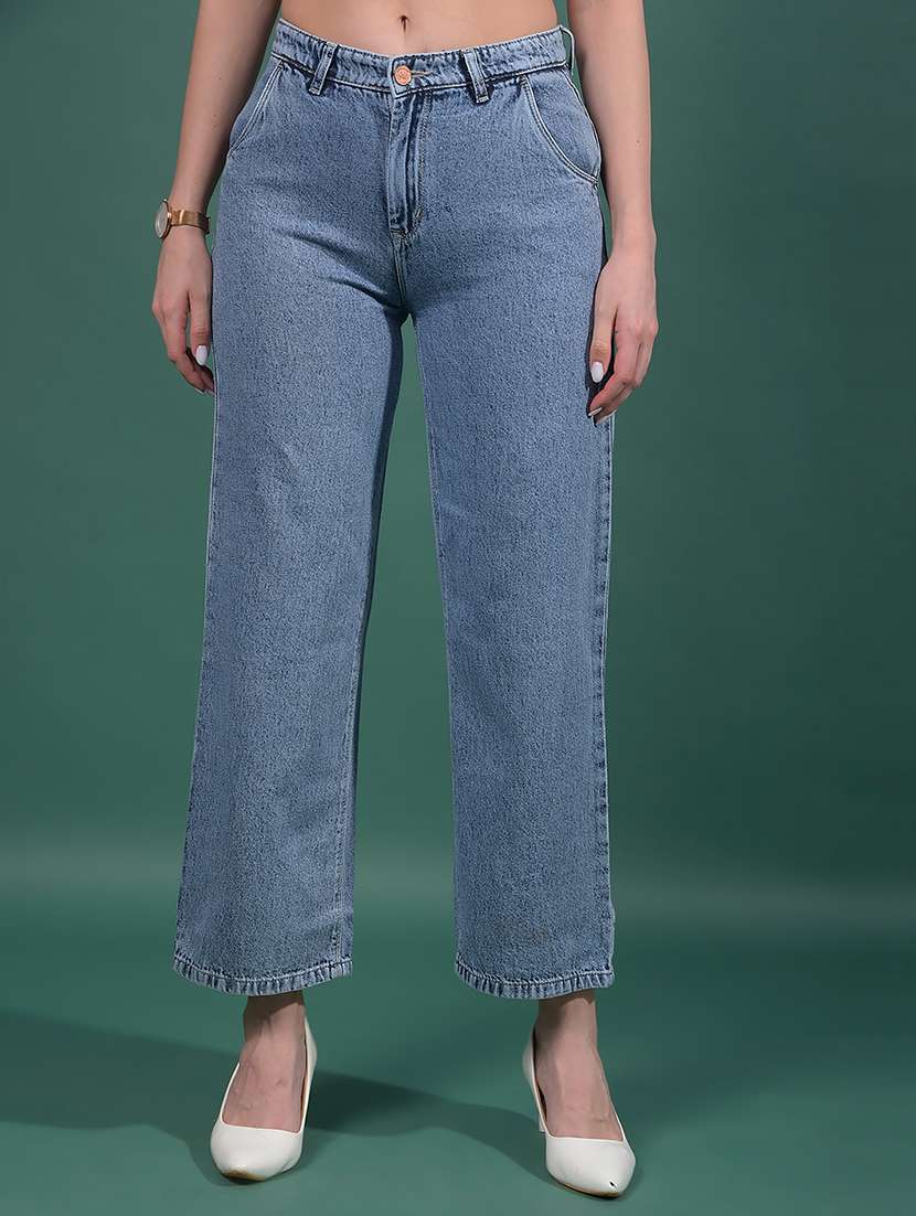 women solid mid rise straight fit jean