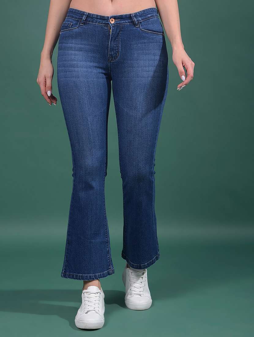 women solid mid rise bootcut jean