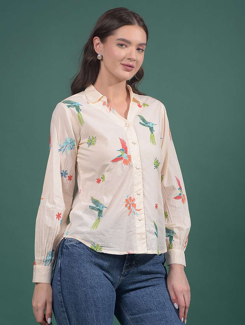 women embroidered collared long sleeves shirt - 21916040 -  Standard Image - 2