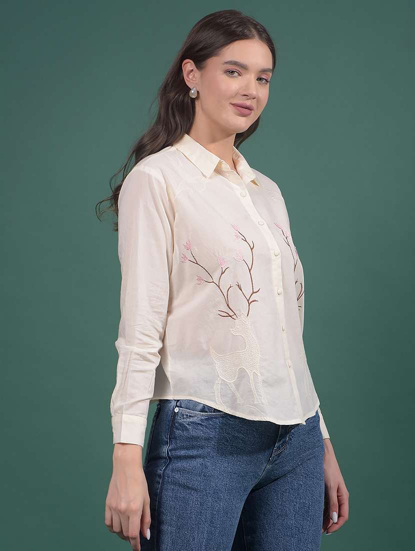 women embroidered collared long sleeves shirt - 21916044 -  Standard Image - 2