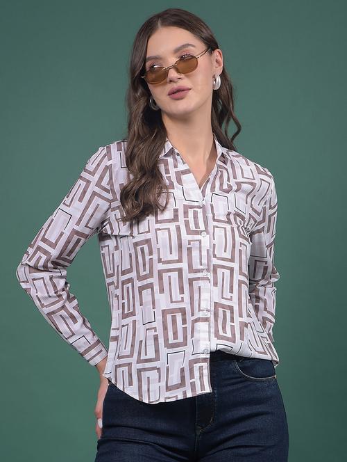 women printed collared long sleeves shirt - 21916050 - Standard Image - 0