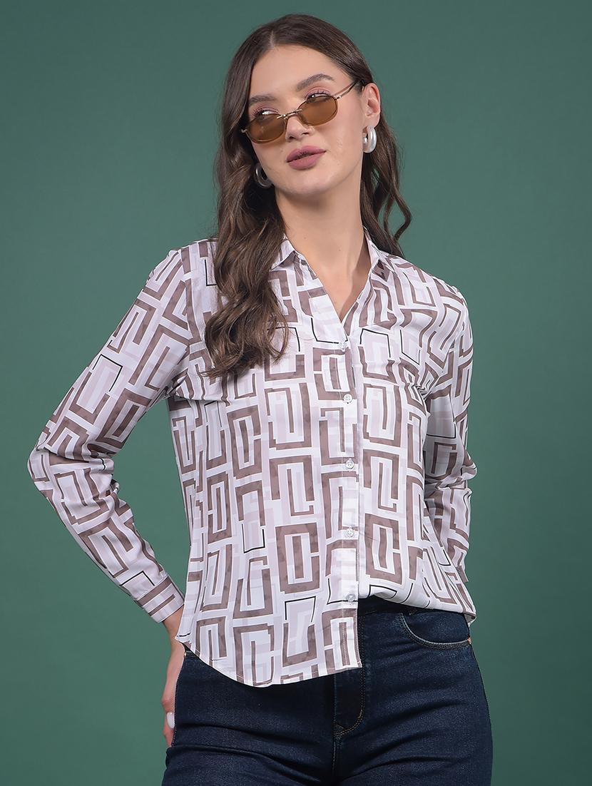 women printed collared long sleeves shirt - 21916050 - Zoom Image - 0