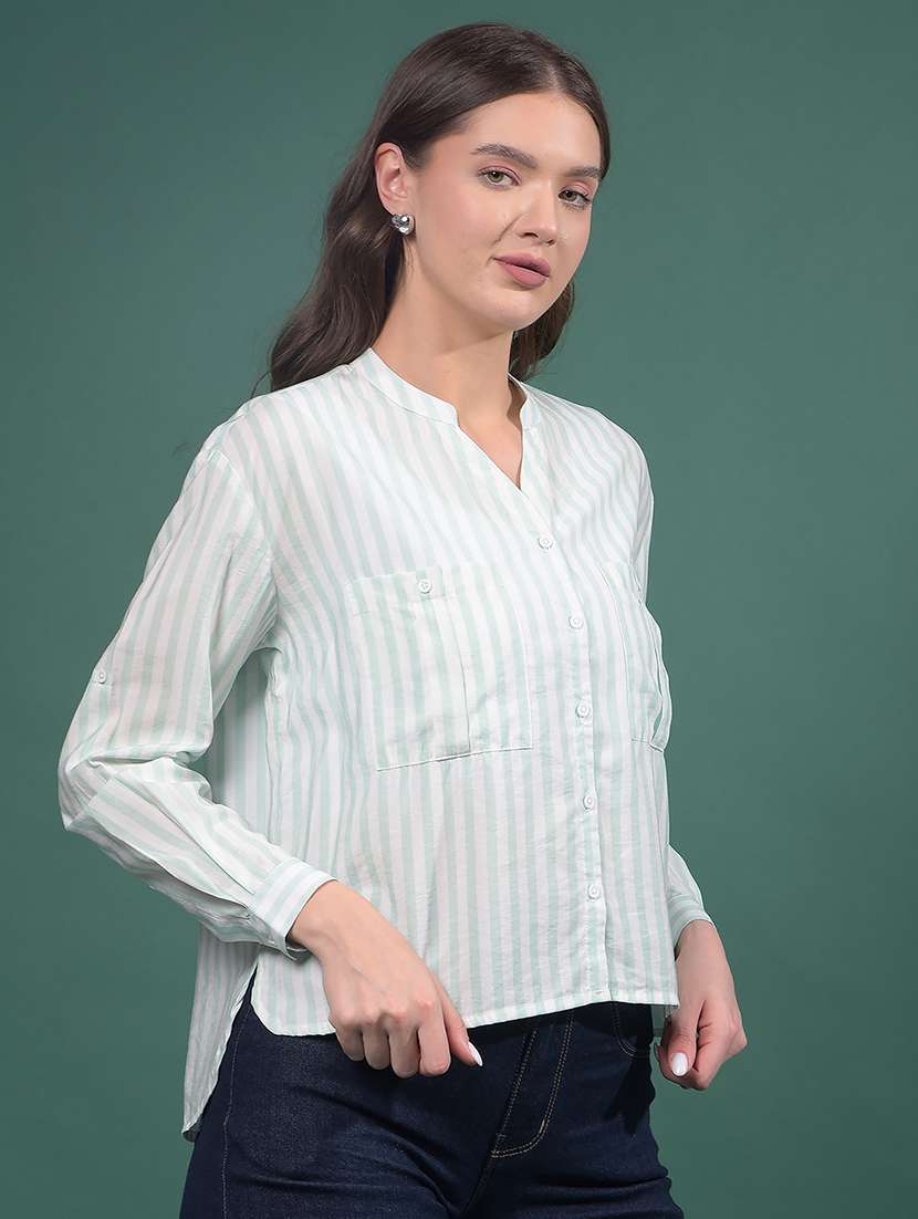 women striped long sleeves high low shirt - 21916054 -  Standard Image - 2