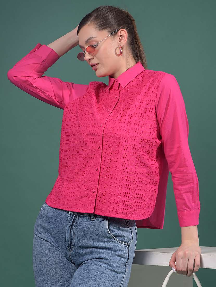 women solid collared long sleeves shirt - 21916057 - Zoom Image - 0