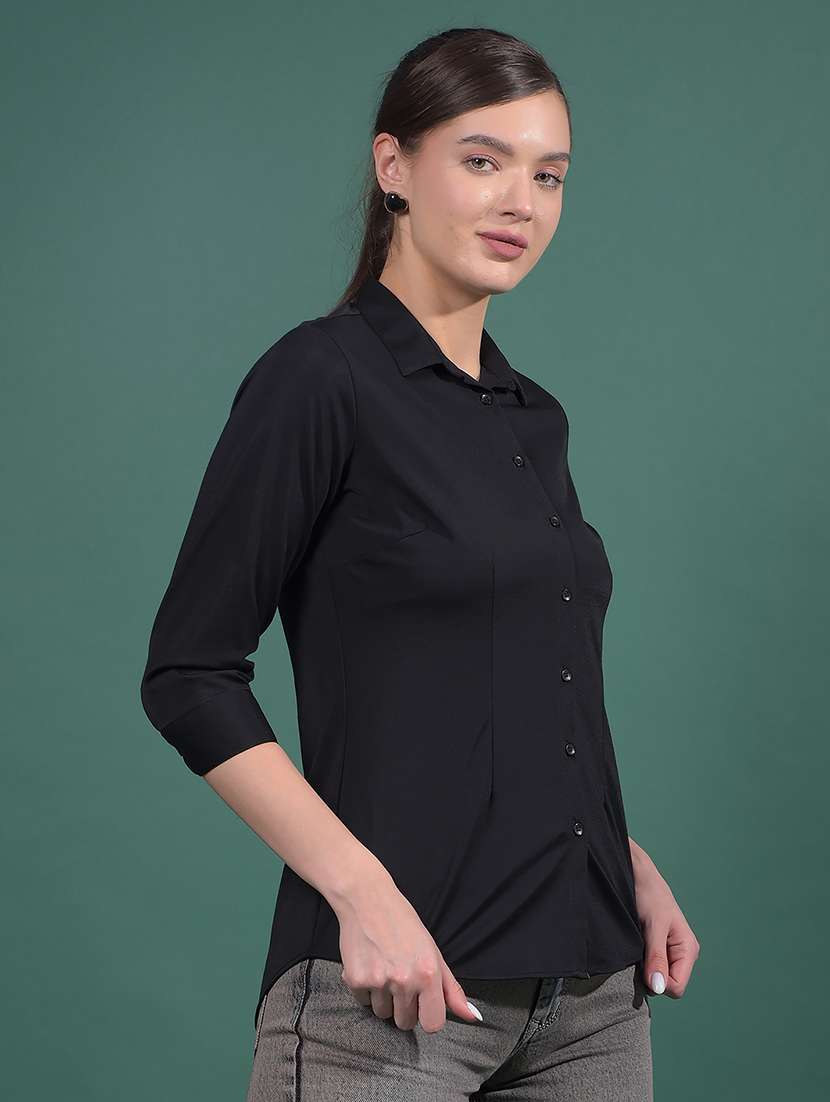 women solid collared regular shirt - 21916059 - Standard Image - 2