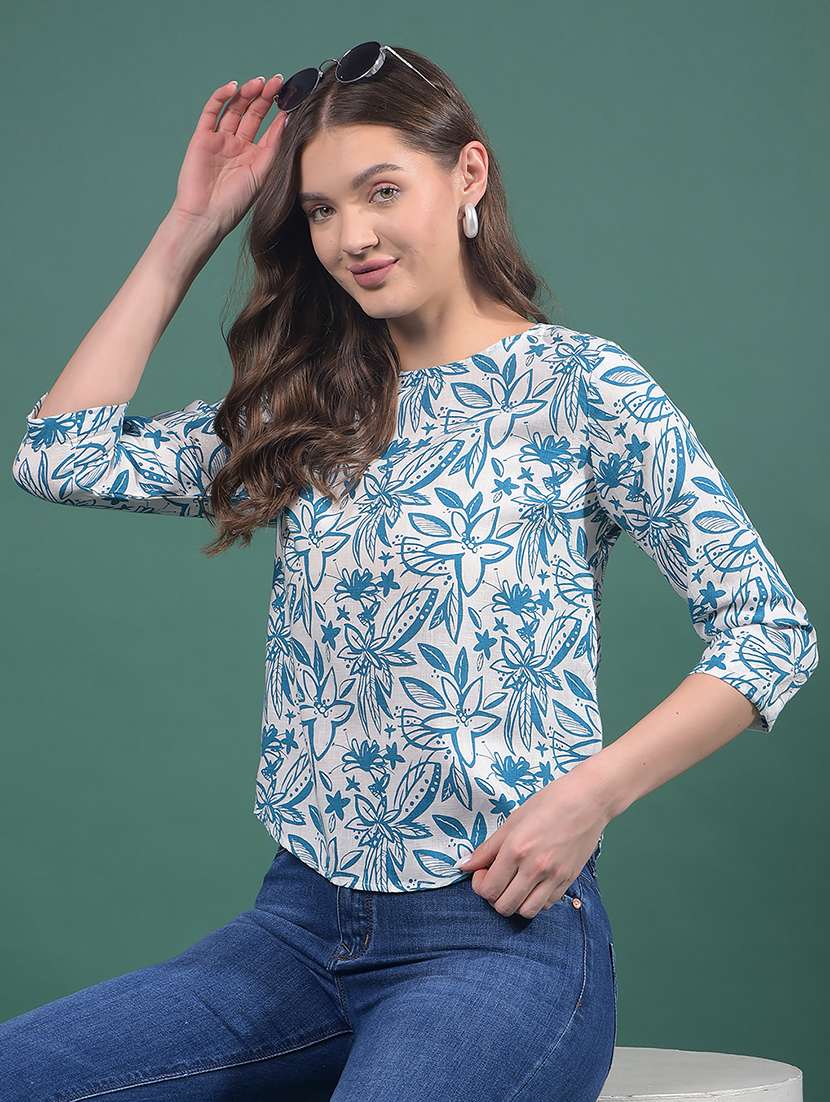 women floral printed round neck regular top