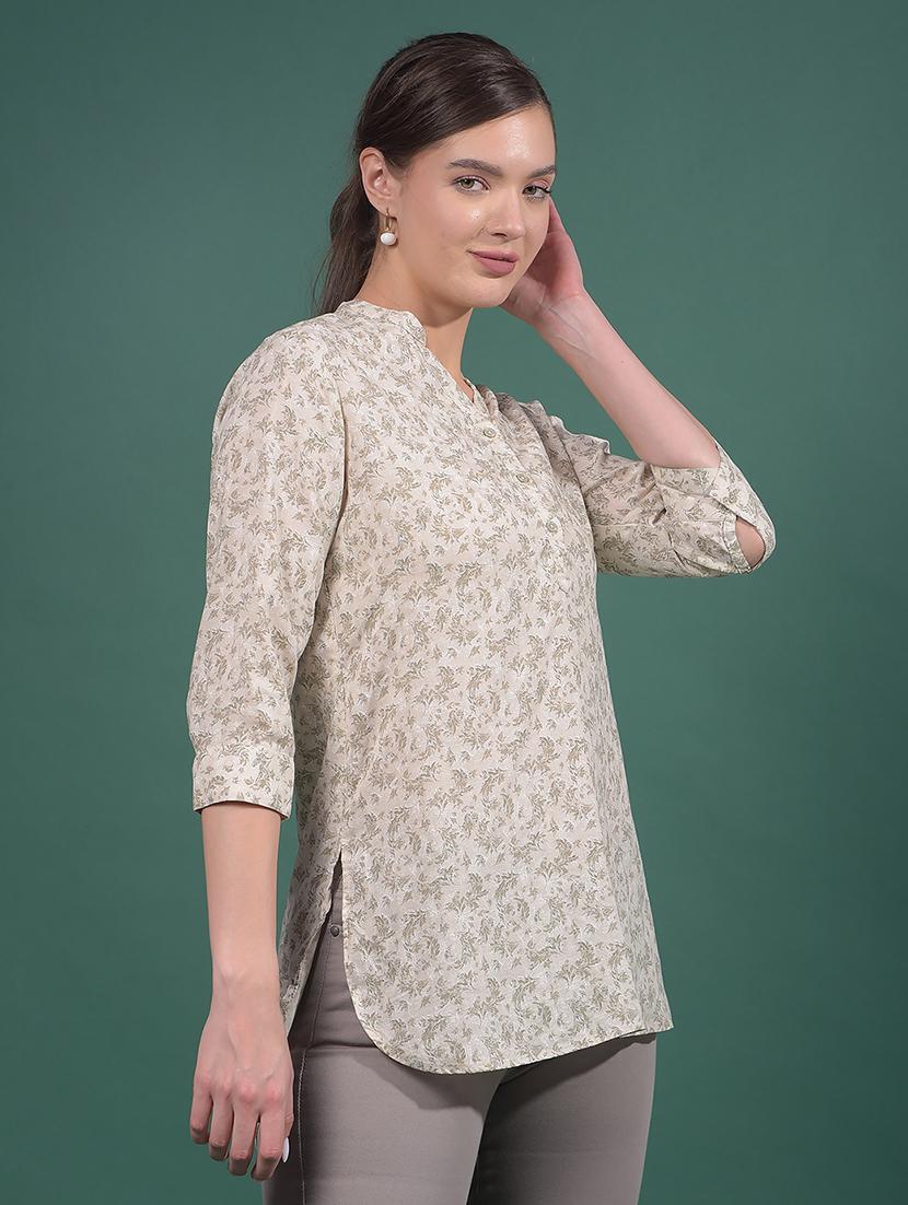 women printed mandarin neck high low tunic - 21916073 - Standard Image - 2