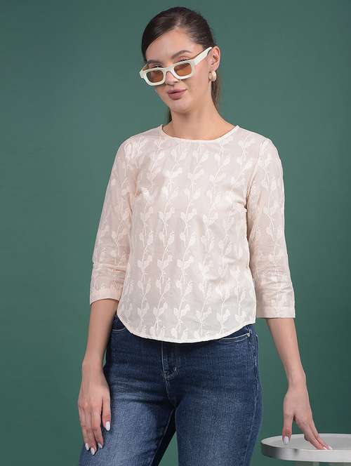 women emboidered round neck regular top - 21916078 -  Standard Image - 0