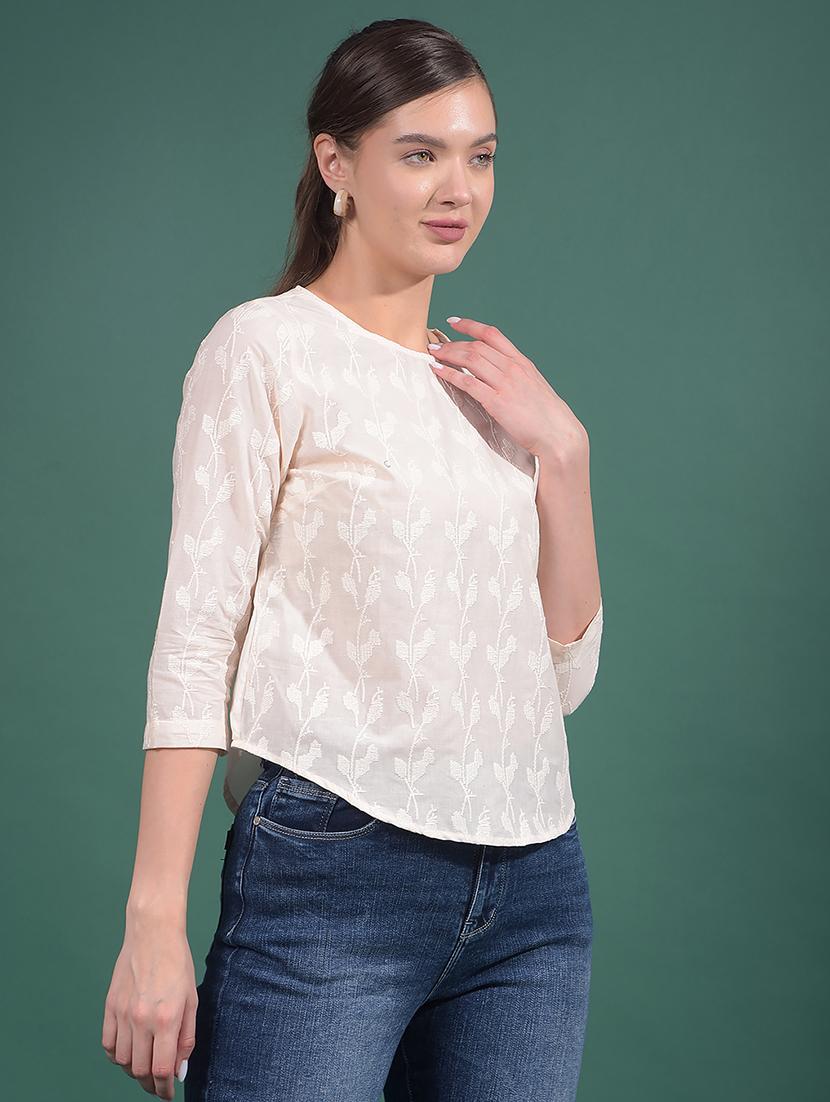 women emboidered round neck regular top - 21916078 - Standard Image - 2