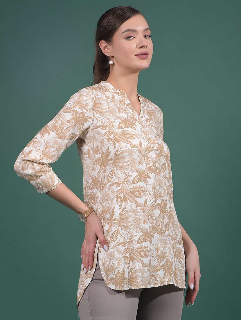 women printed mandarin neck high low tunic - 21916083 -  Standard Image - 2