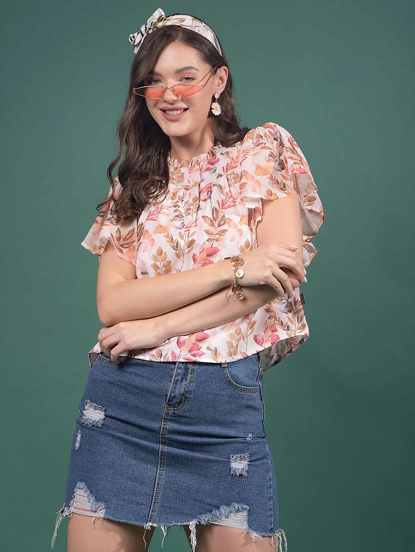 women floral printed round neck regular top