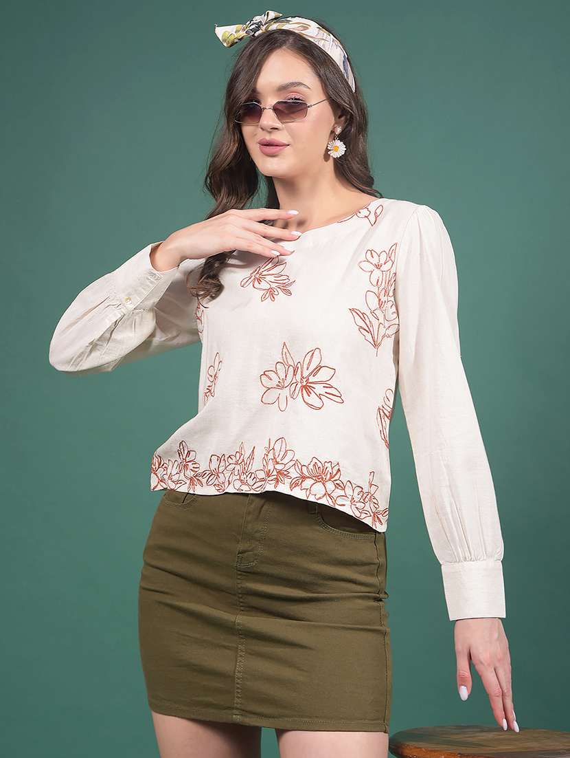 women embroidered round neck regular top