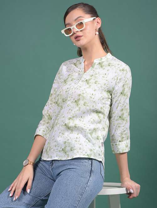 women printed mandarin neck regular top - 21916091 - Standard Image - 0
