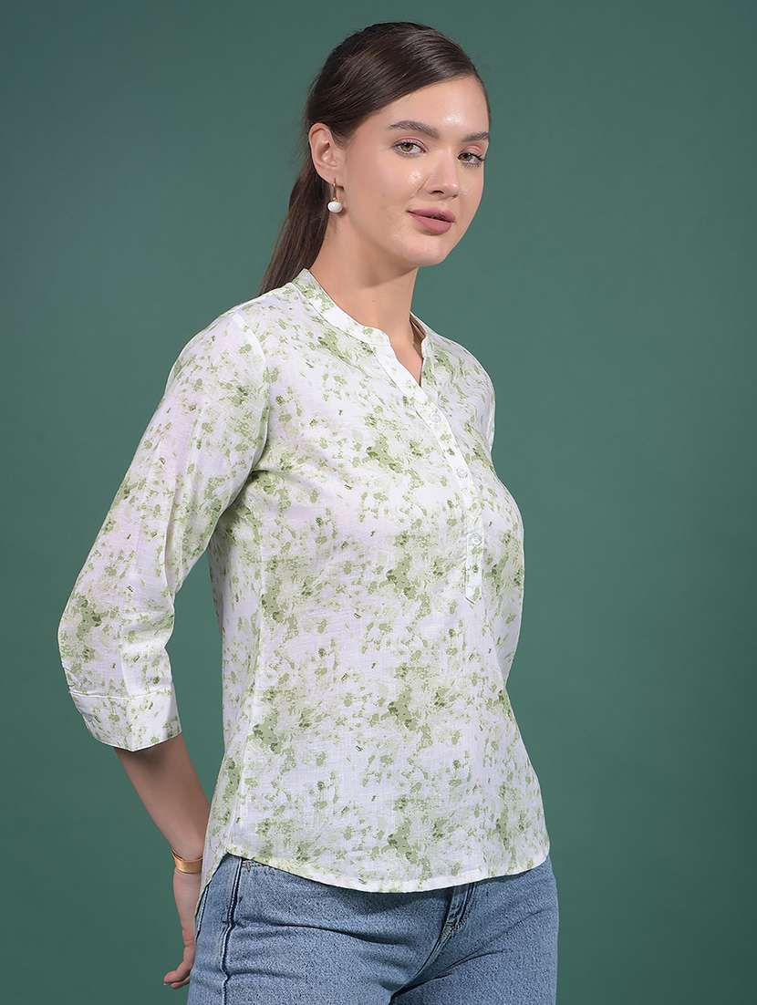 women printed mandarin neck regular top - 21916091 - Standard Image - 2