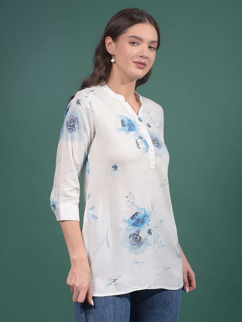 women floral printed mandarin neck sraight kurti - 21916093 -  Standard Image - 2