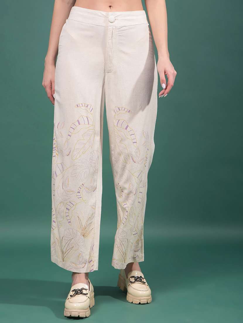 women printed mid rise wide leg trouser
