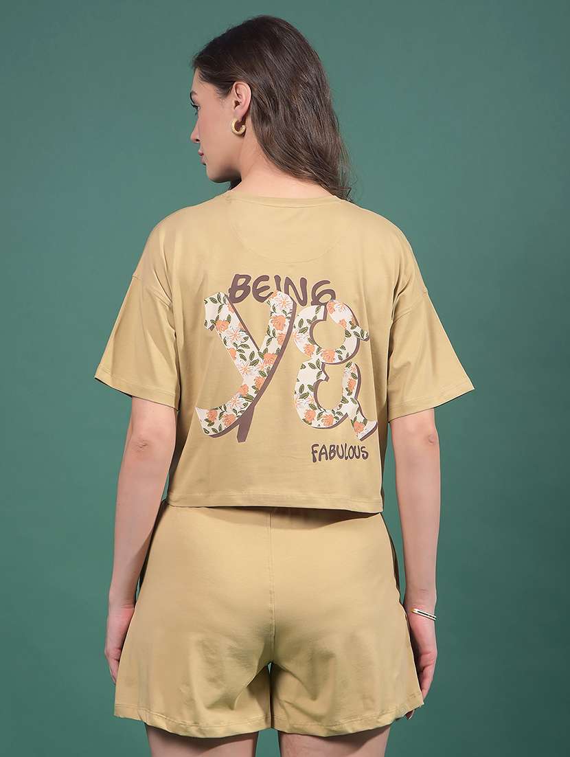 women printed short sleeves regular fit crop t-shirt