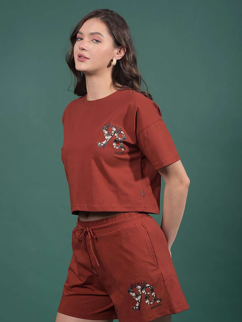 women printed drop sleeves regular fit crop t-shirt - 21916106 -  Standard Image - 2