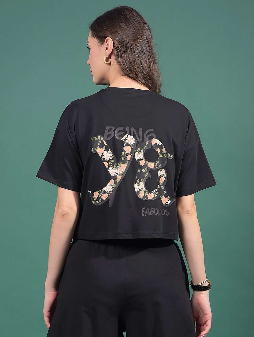 women printed short sleeves regular fit crop t-shirt