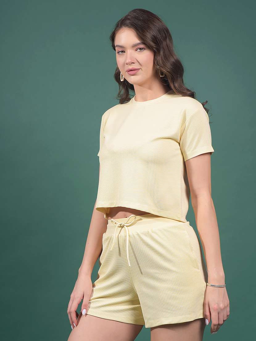 women solid short sleeves crop top - 21916111 -  Standard Image - 2