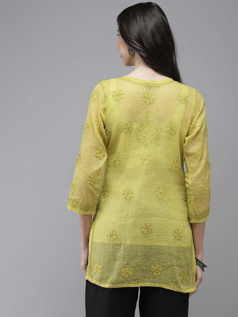 women three quarter sleeve chikankari straight kurti - 21916116 - Standard Image - 2