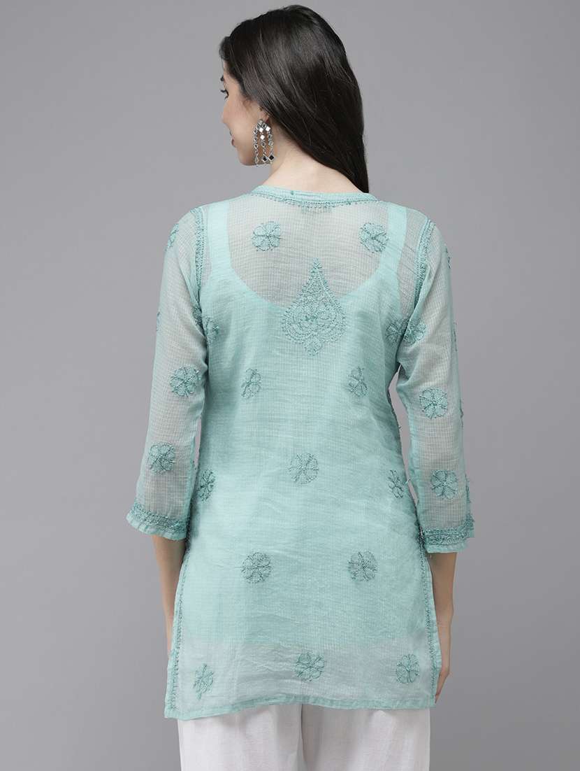 women three quarter sleeve chikankari straight kurti - 21916118 - Standard Image - 2
