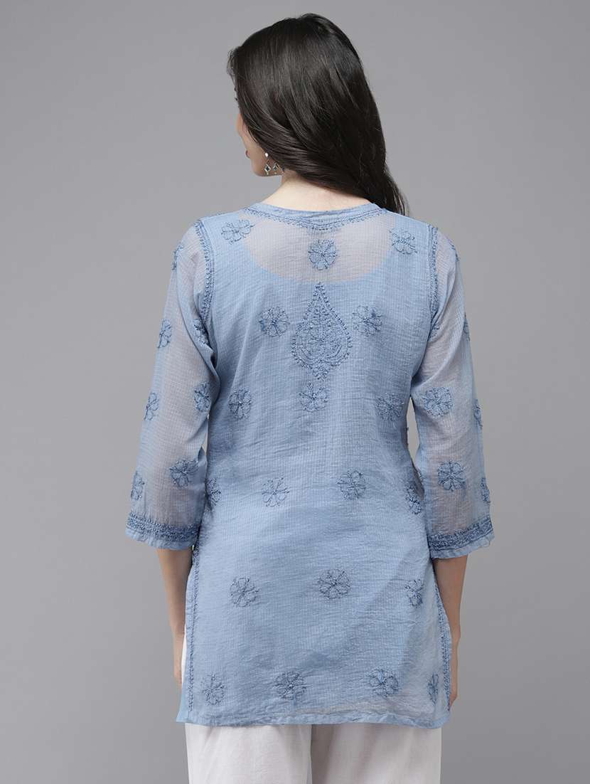 women three quarter sleeve chikankari straight kurti - 21916119 - Standard Image - 2