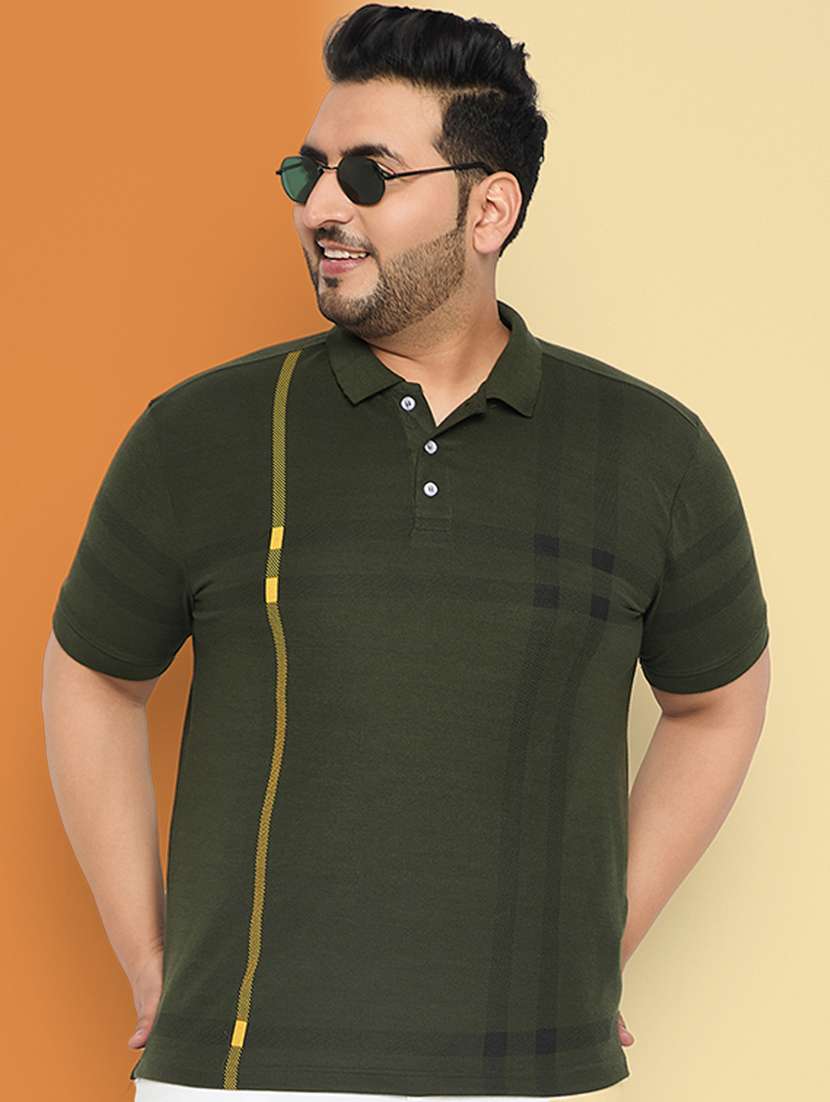 men plus size checkered short sleeve slim fit polo t-shirt