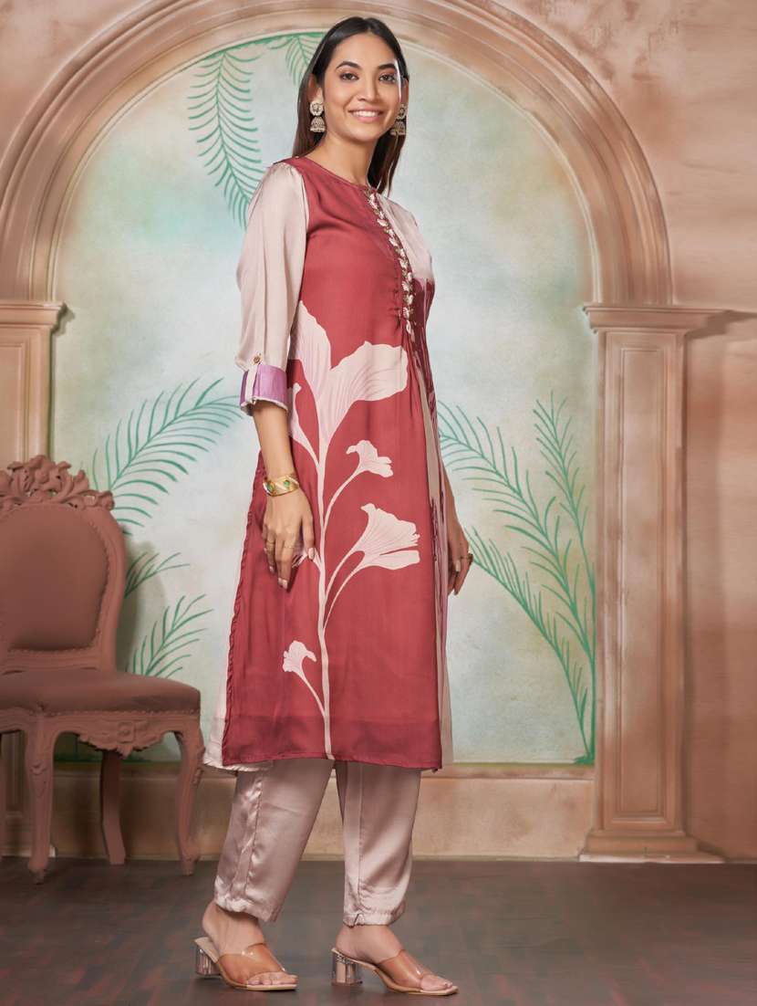 women three quarter sleeve kurta pant set - 21916156 - Standard Image - 2
