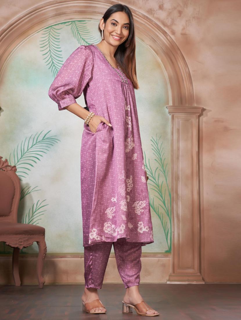 women three quarter sleeve kurta pant set - 21916158 - Standard Image - 2