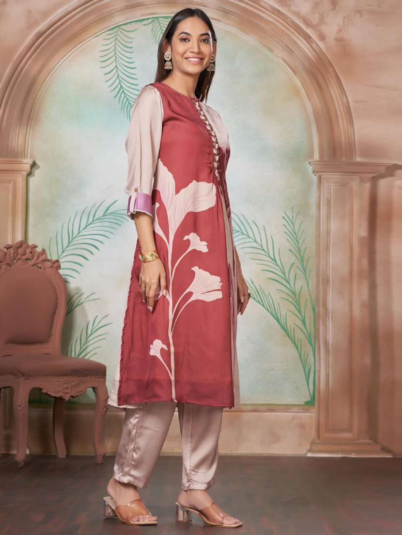 women three quarter sleeve kurta pant set - 21916159 -  Standard Image - 2