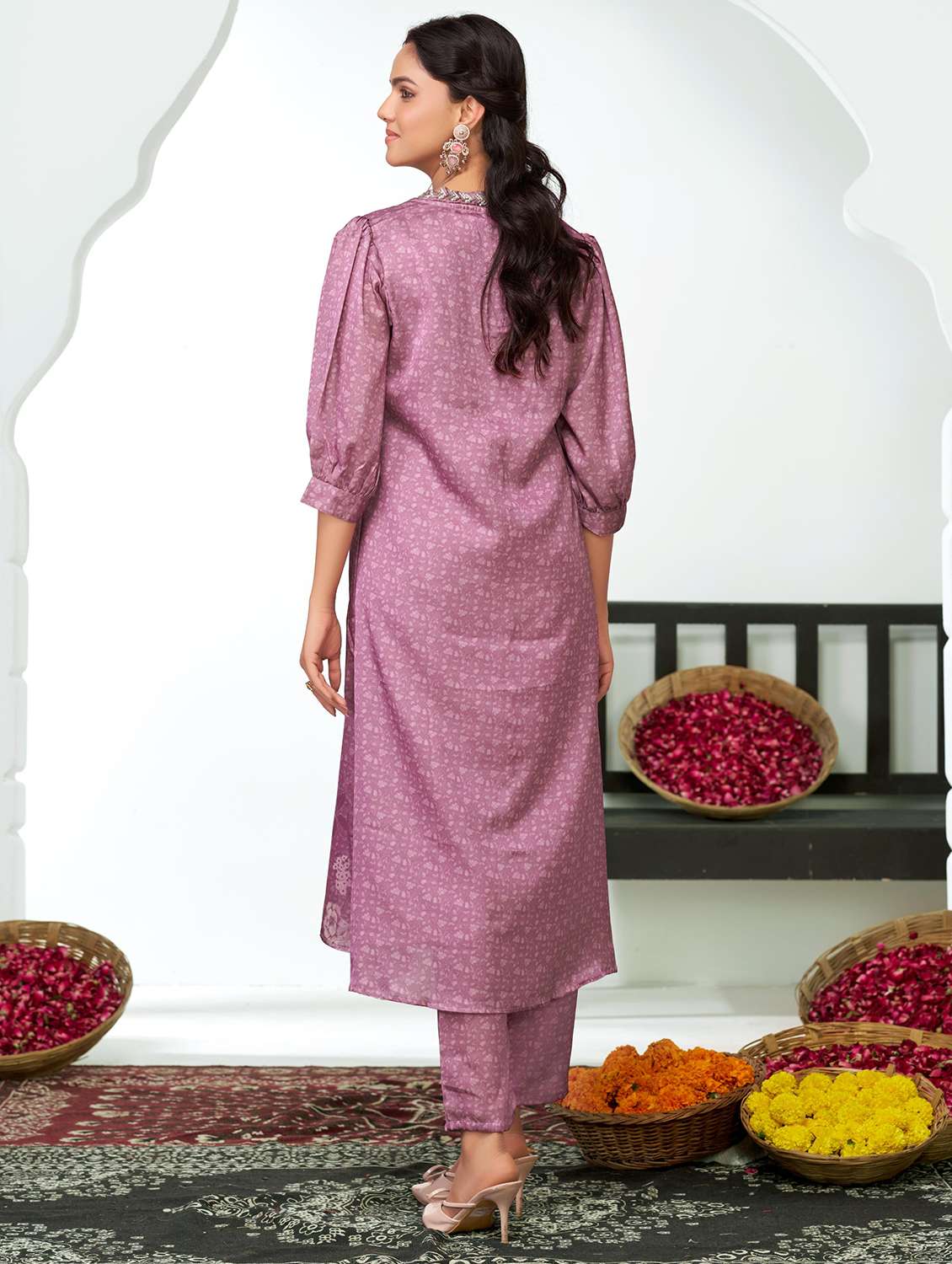 women three quarter sleeve kurta pant set - 21916162 -  Standard Image - 2