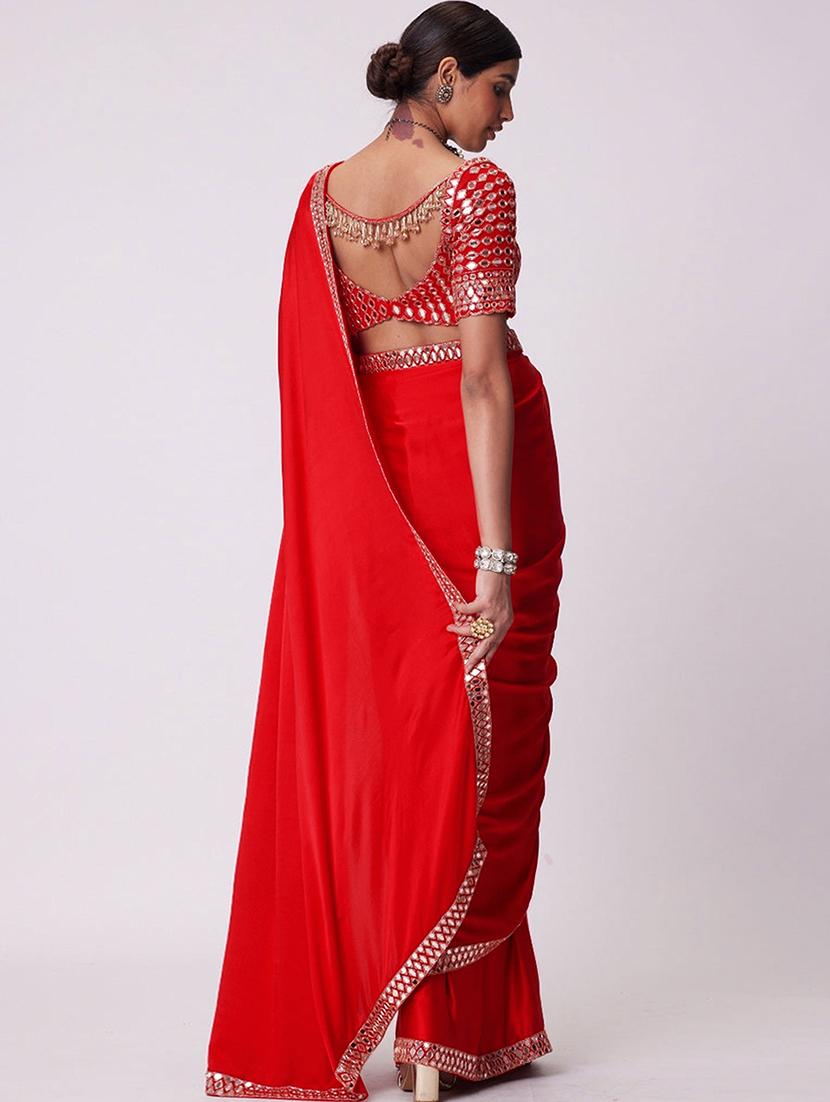 women solid with bordered saree with blouse - 21916173 - Standard Image - 2