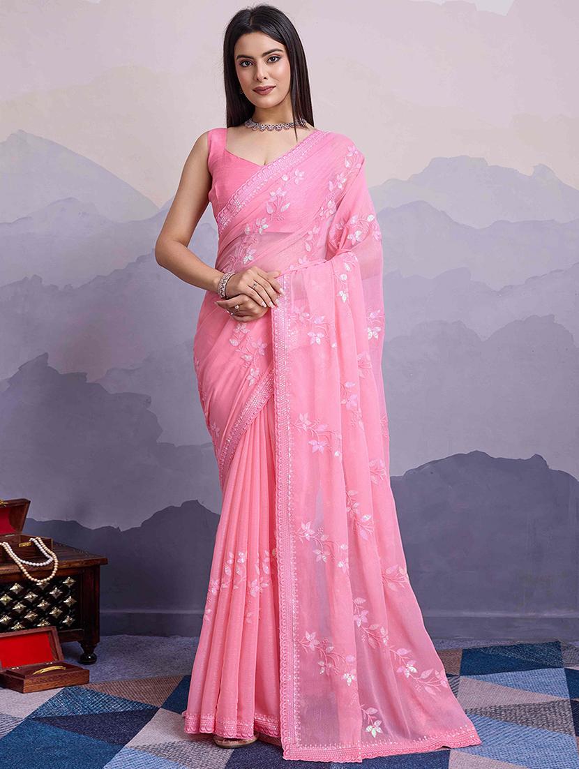 women pink embroidered saree with blouse - 21916192 -  Zoom Image - 0