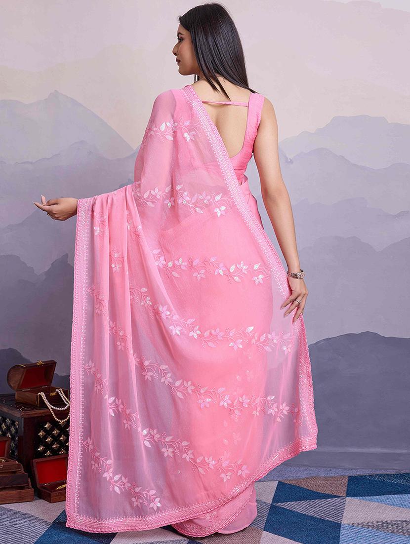 women pink embroidered saree with blouse - 21916192 - Standard Image - 2