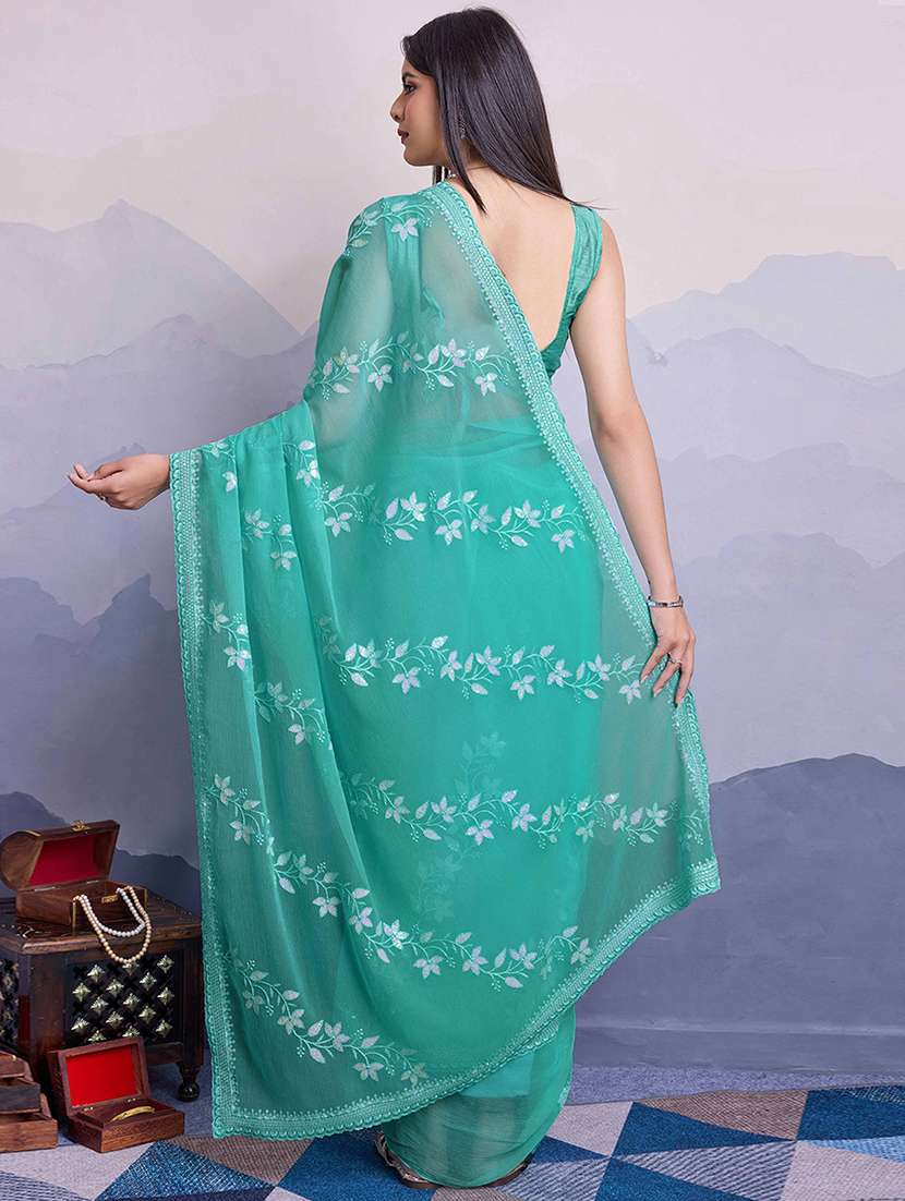 women sea green embroidered saree with blouse - 21916194 -  Standard Image - 2