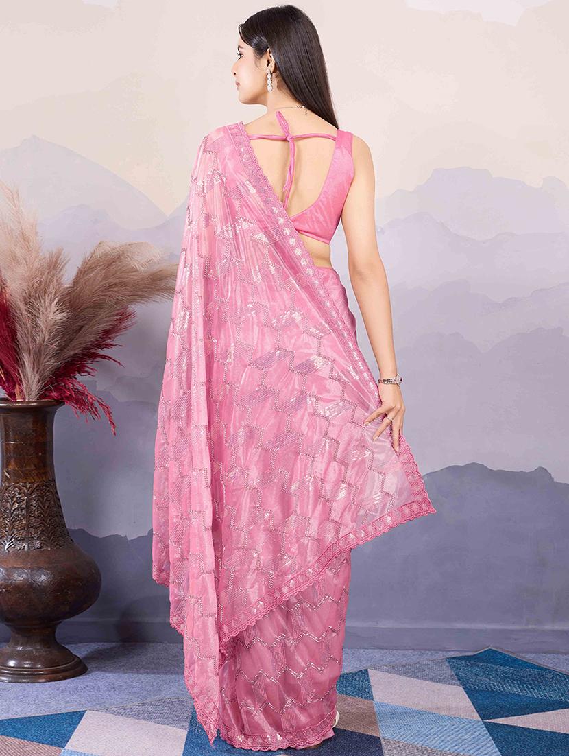 women solid with work embellished saree with blouse - 21916205 - Standard Image - 2