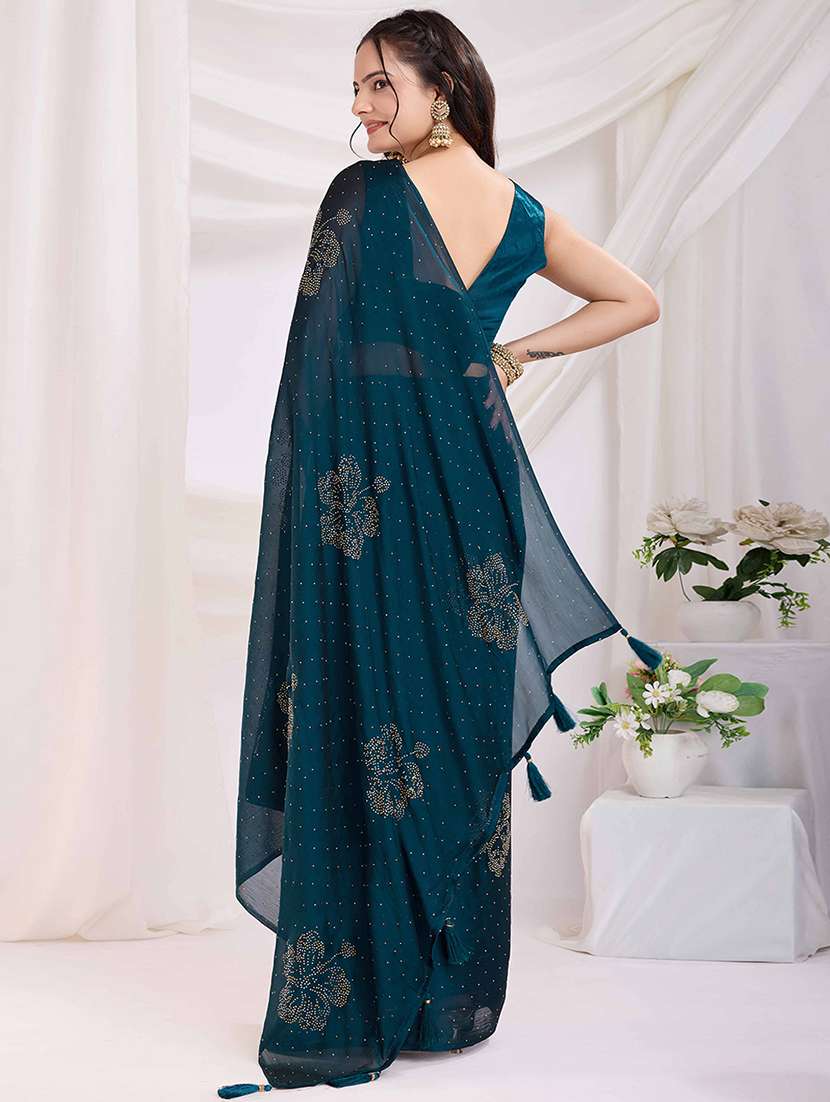 women solid with work embellished saree with blouse - 21916208 -  Standard Image - 2