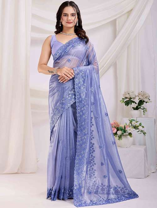 women solid with work embroidered saree with blouse - 21916224 -  Standard Image - 0